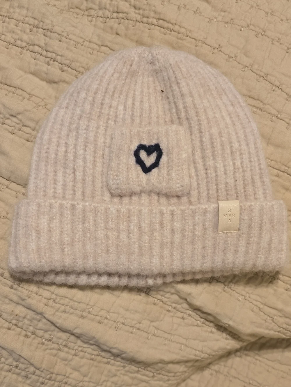 Mer Sea Kids Cream Knit Beanie with Heart Detail